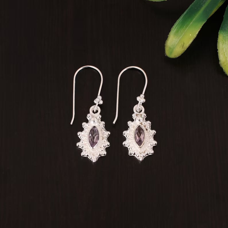 92.5 Sterling Silver Natural Purple Amethyst Earring