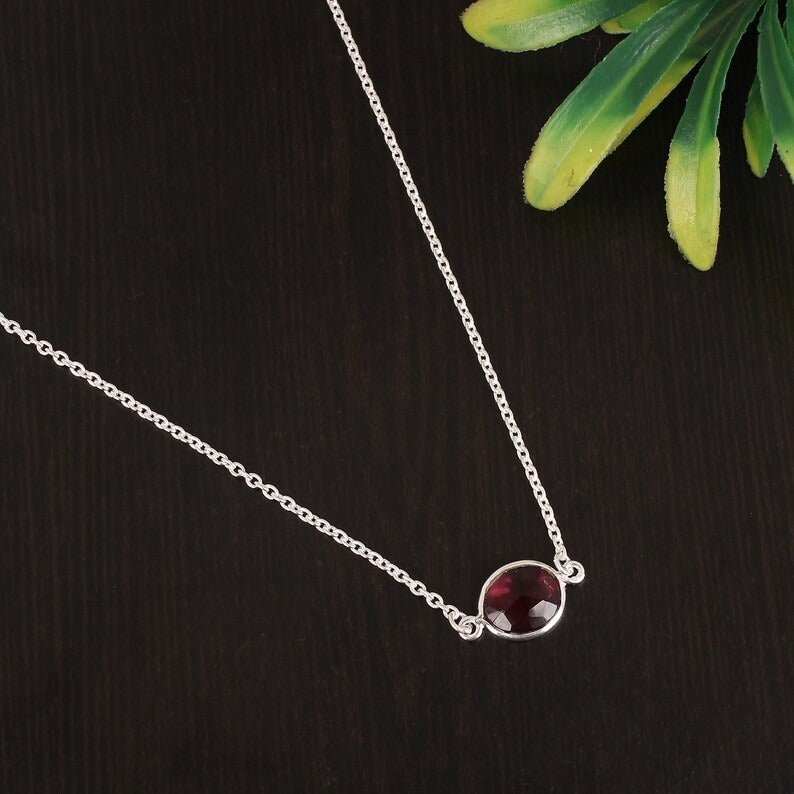 92.5 Sterling Silver Pink Tourmaline Birthstone Necklace