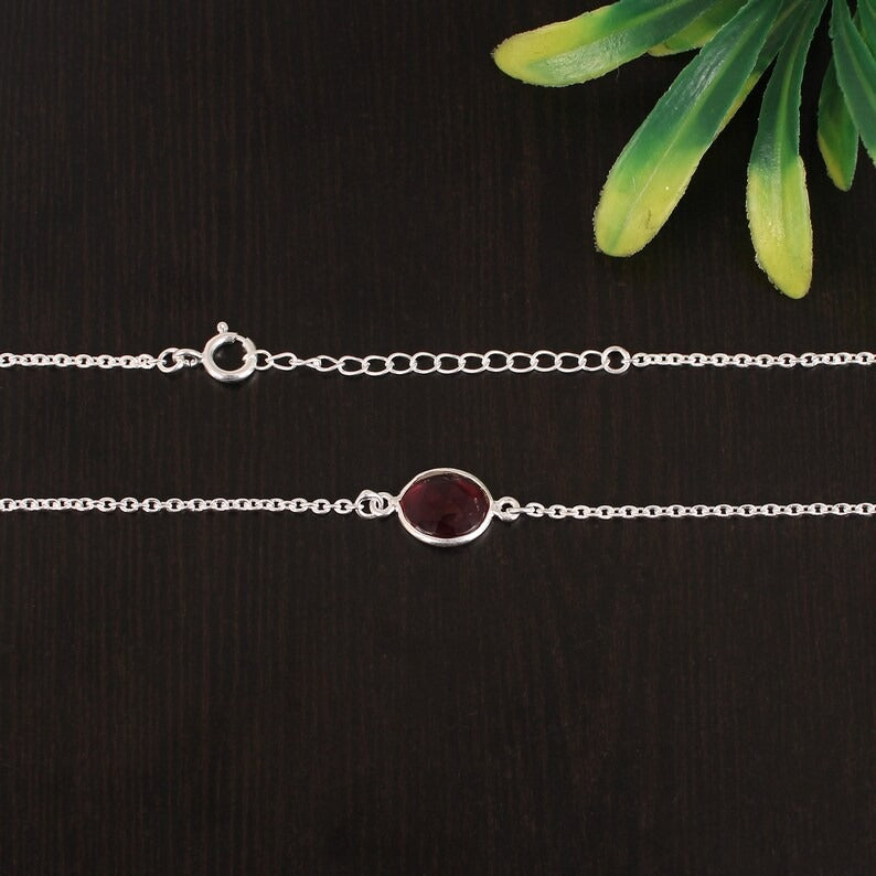 92.5 Sterling Silver Pink Tourmaline Birthstone Necklace