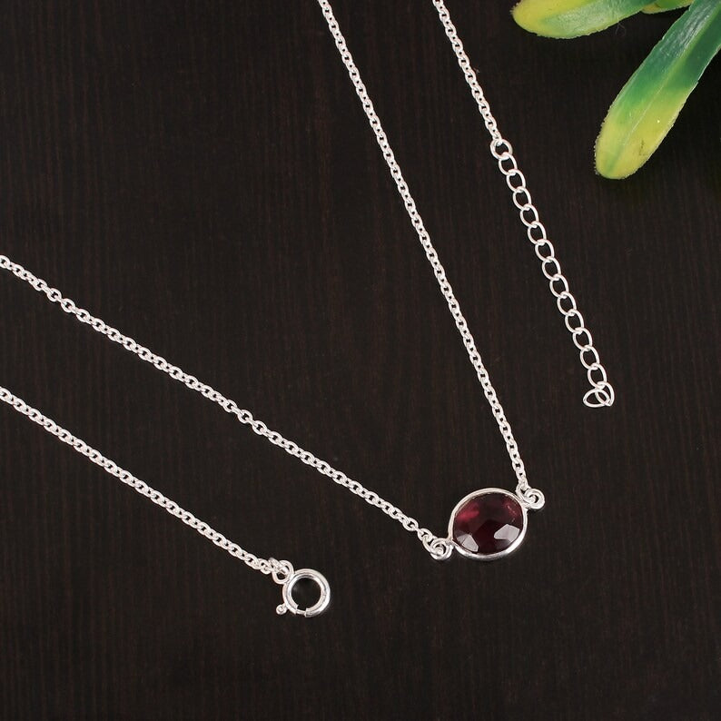 92.5 Sterling Silver Pink Tourmaline Birthstone Necklace