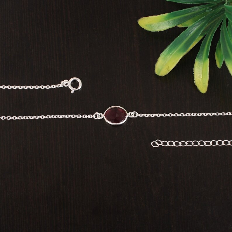 92.5 Sterling Silver Pink Tourmaline Birthstone Necklace