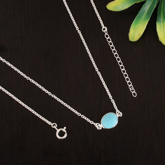 Synthetic Turquoise 925 Sterling Silver Women Necklace