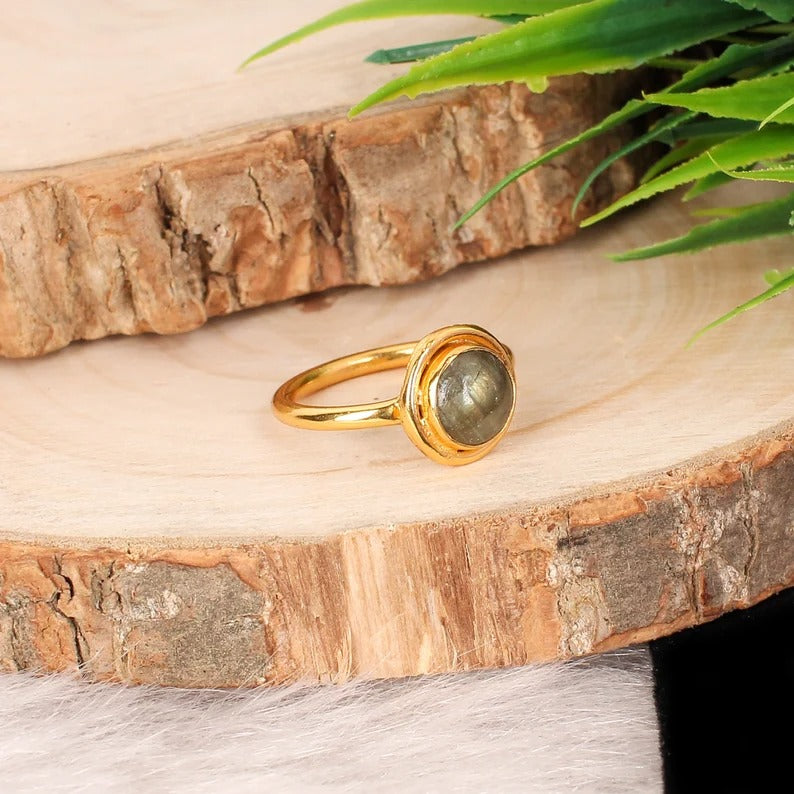 92.5 Sterling Silver Round Labradorite Gemstone Ring