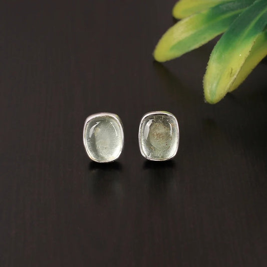 92.5 Sterling Silver Natural Green Amethyst Stud Earrings