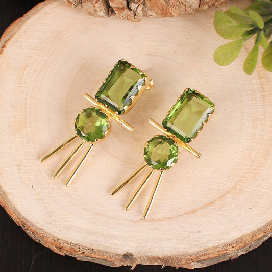 Peridot Gemstone Gold Plated Brass Earrings