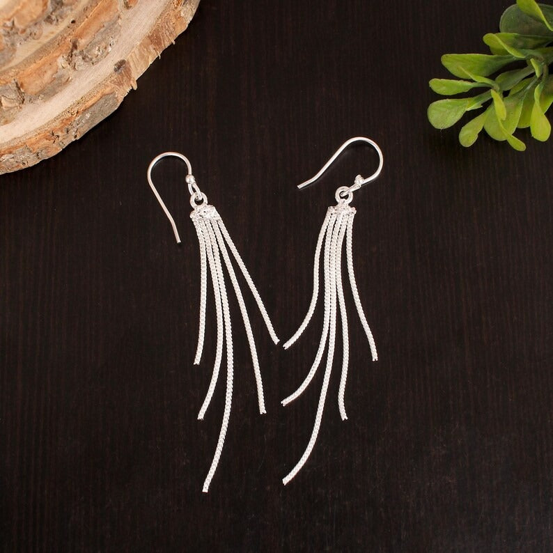 92.5 Sterling Silver Beautiful Long Dangle Earring