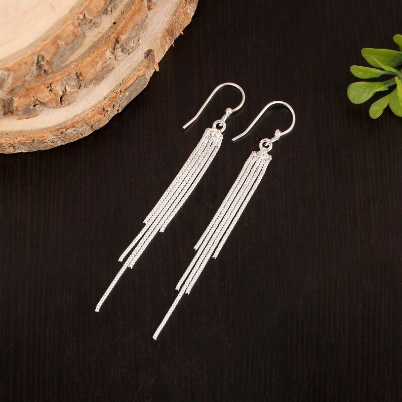 92.5 Sterling Silver Beautiful Long Dangle Earring