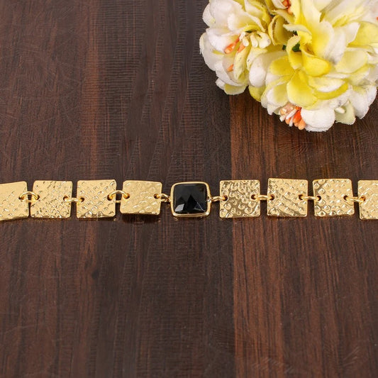 Black Onyx Gemstone Gold Plated Brass Bracelet