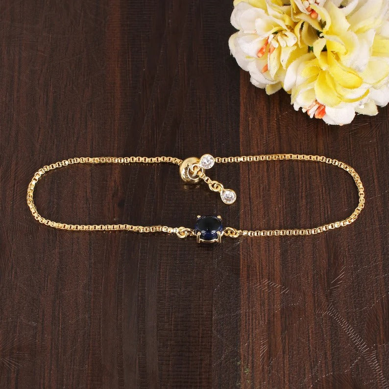 Iolite & Cz Gemstone Gold Plated Brass Bracelet