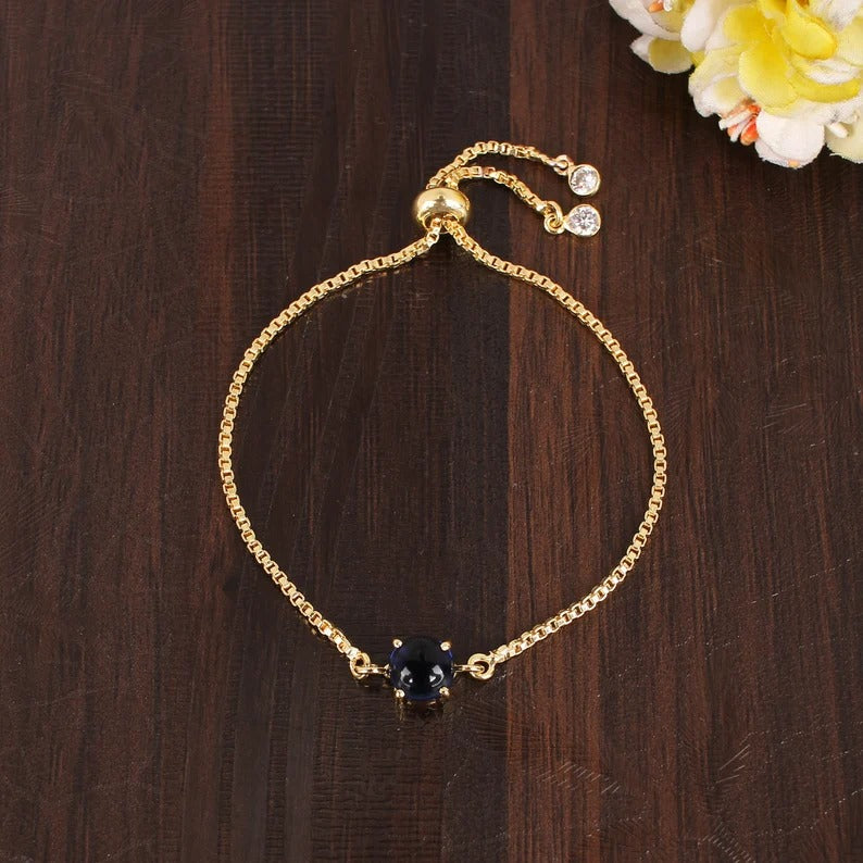 Iolite & Cz Gemstone Gold Plated Brass Bracelet