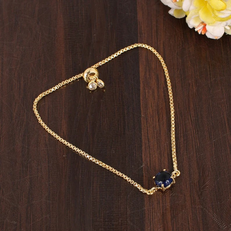 Iolite & Cz Gemstone Gold Plated Brass Bracelet