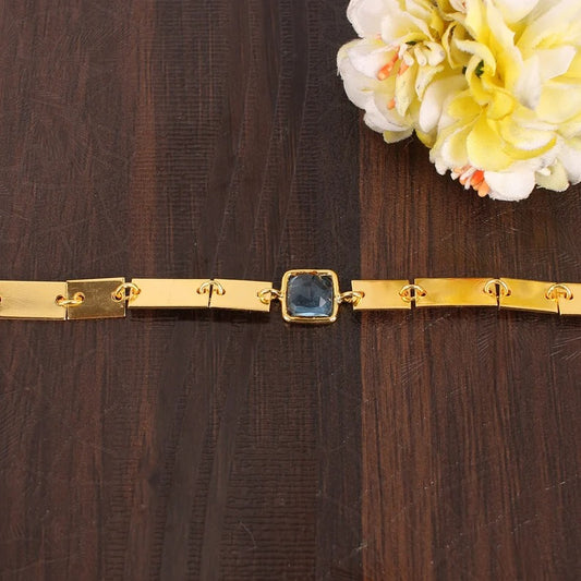 Swiss Blue Topaz Gemstone Gold Plated Brass Bracelet