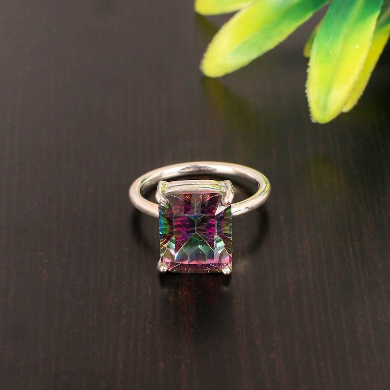 92.5 Sterling Silver Natural Mystic Topaz Ring