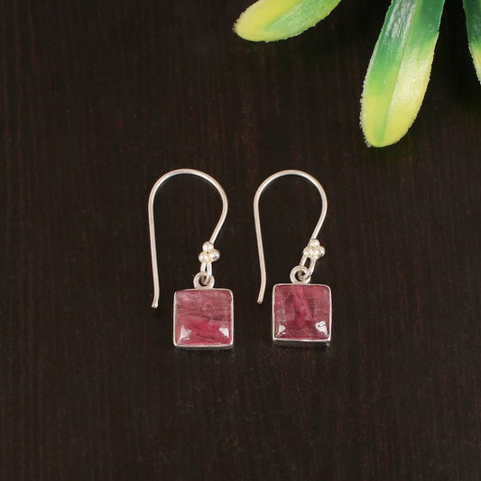 925 Sterling Silver Natural Pink Tourmaline Gemstone Earring