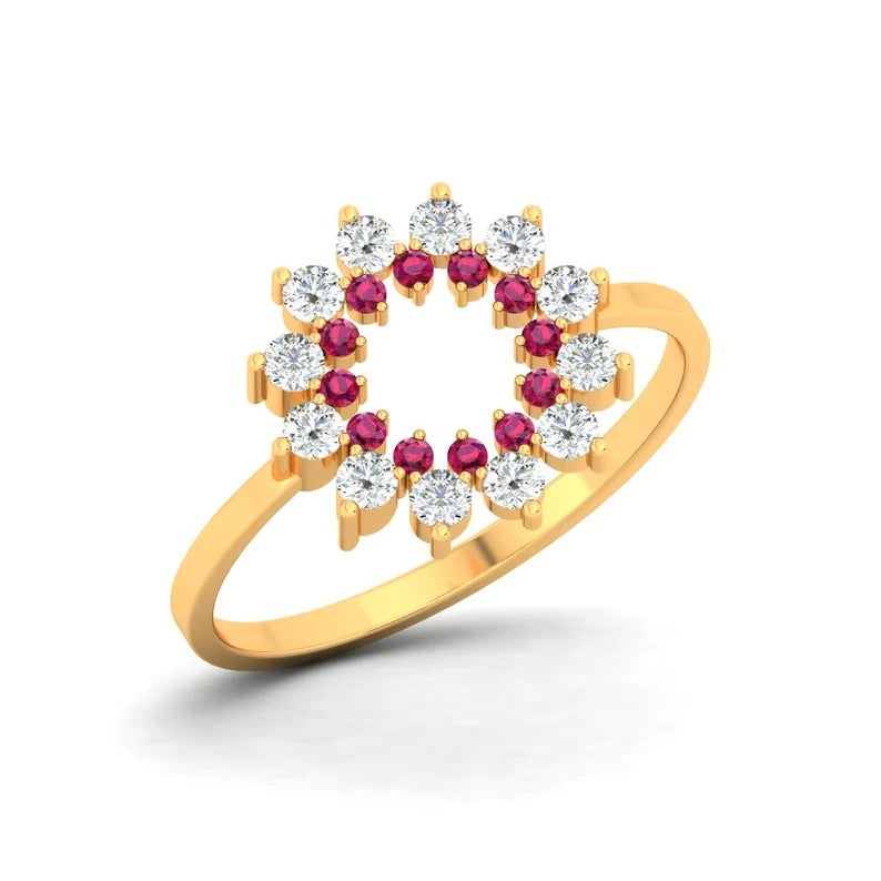 9K Gold Ruby Diamond Minimalist Ring