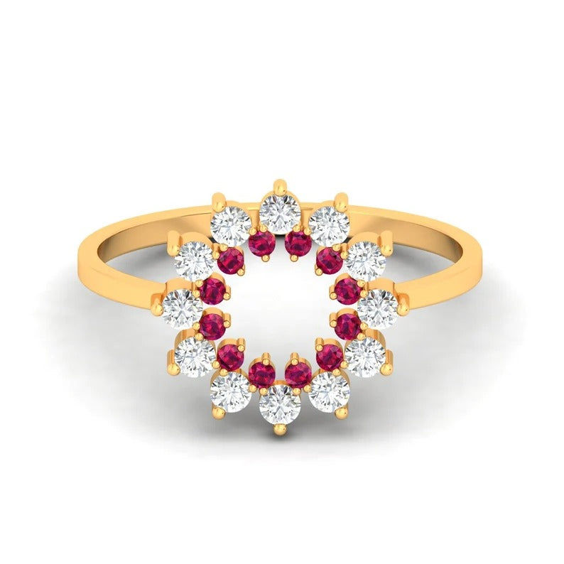 9K Gold Ruby Diamond Minimalist Ring