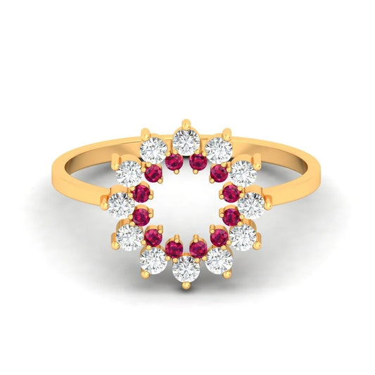 9K Gold Ruby Diamond Minimalist Ring