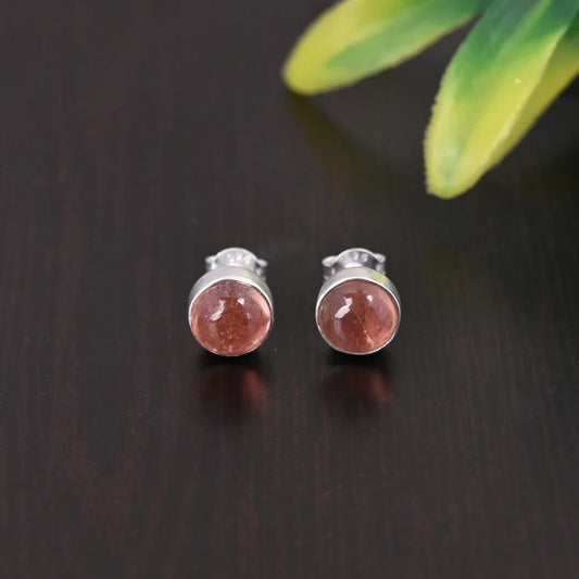 Natural Pink Tourmaline Dainty Studs in Sterling Silver
