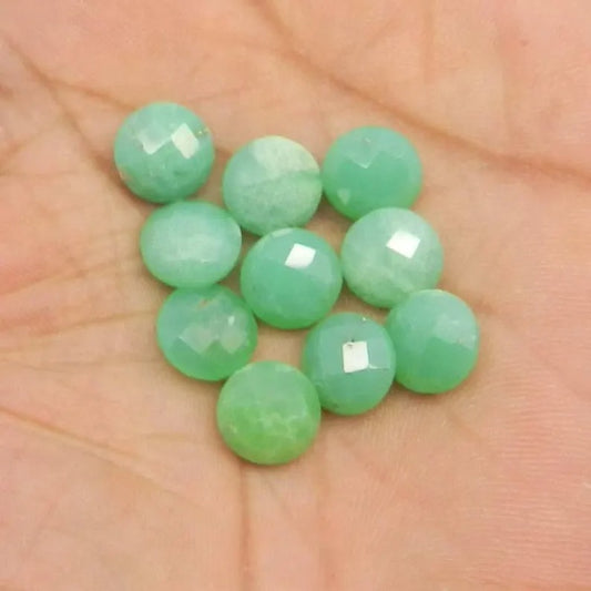 Natural green chrysoprase 10 mm round checkerboard cut semi precious stone AAA quality calibrated faceted loose gemstone