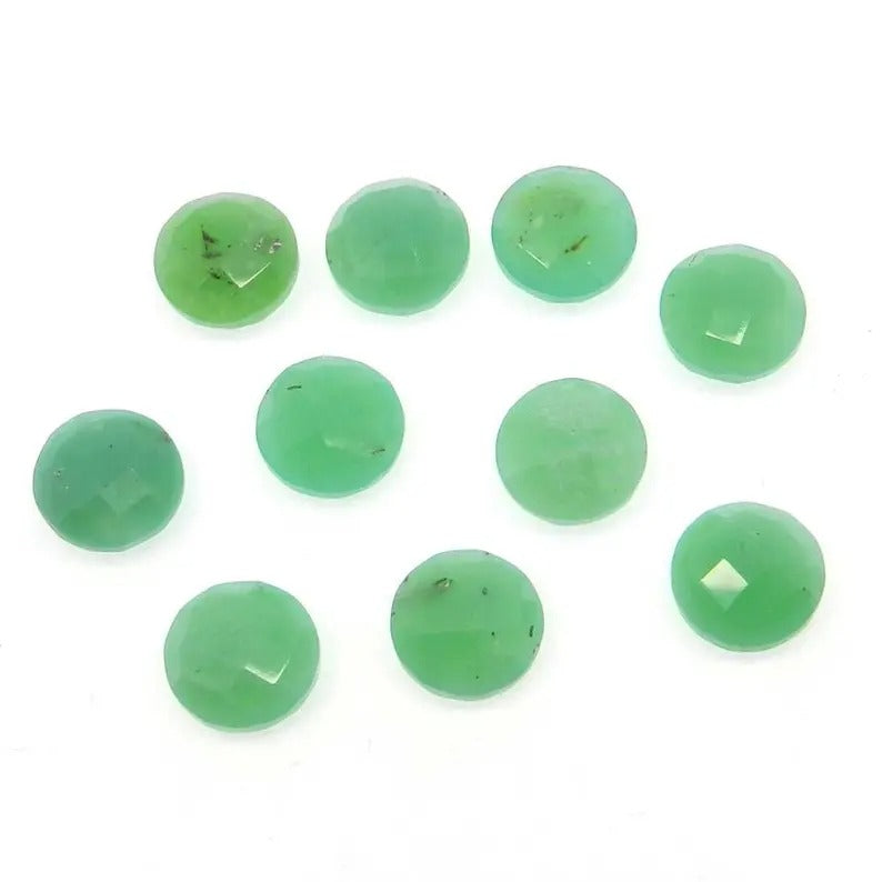 Natural green chrysoprase 10 mm round checkerboard cut semi precious stone AAA quality calibrated faceted loose gemstone