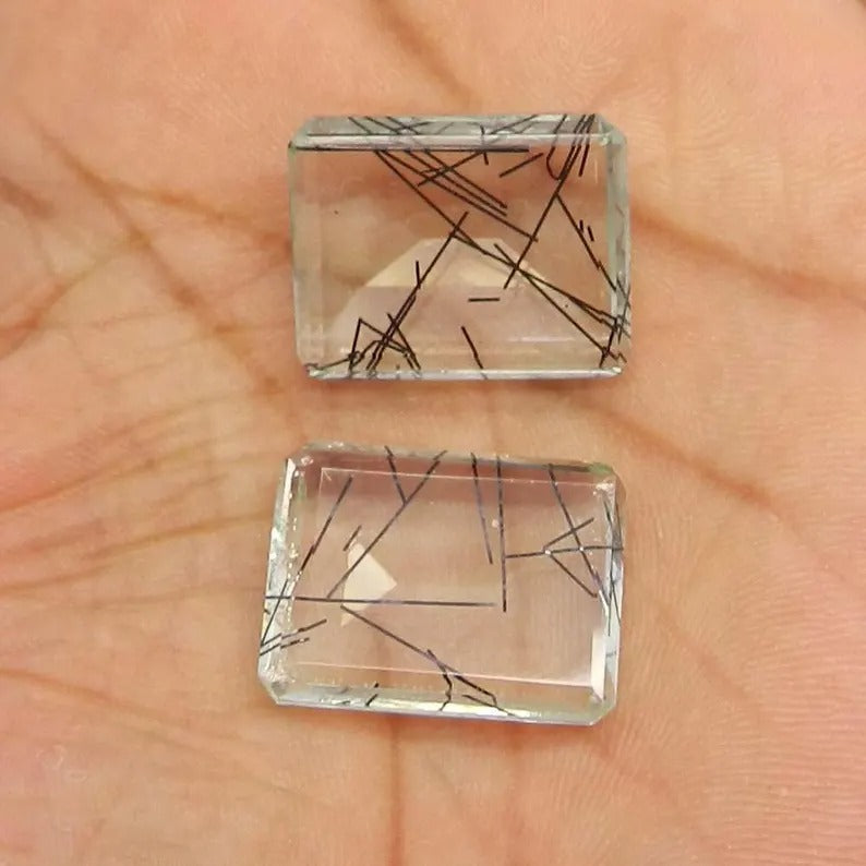 Synthetic black rutilated quartz 24 x 18 mm rectangle cut semi precious stone calibrated faceted AA quality loose gemstone