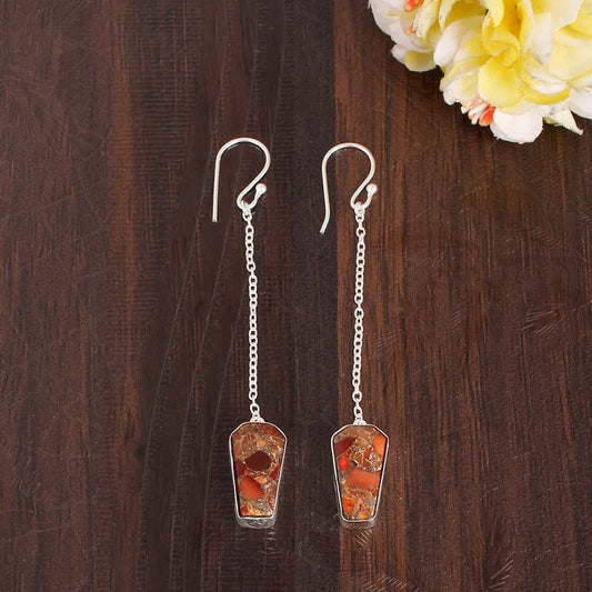 Natural Fire Opal Copper Dangle Earring