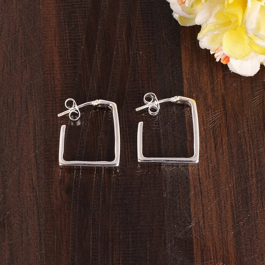 Square Open Hoop Stud Brass Earrings