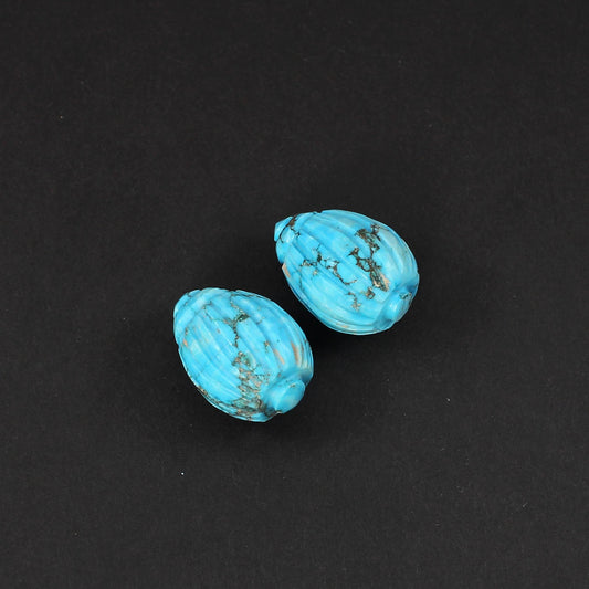 Natural Irani Turquoise Carving Shell Shape 71.10 Cts 1 Pair Gemstone