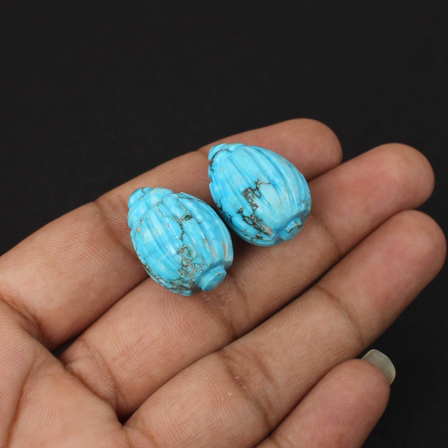 Natural Irani Turquoise Carving Shell Shape 71.10 Cts 1 Pair Gemstone