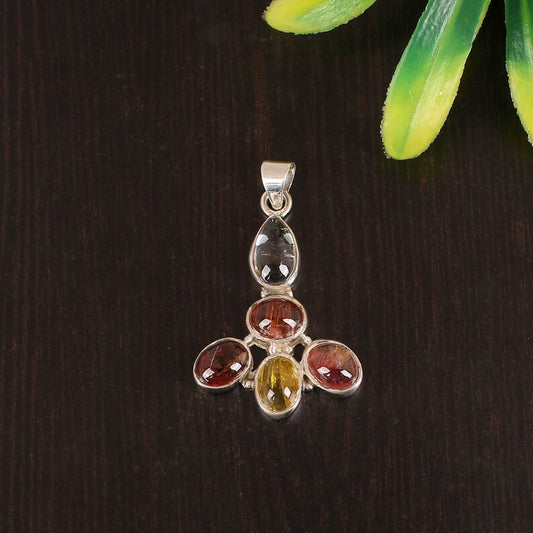 Natural Multi-Tourmaline Gemstone 92.5 Silver Pendant