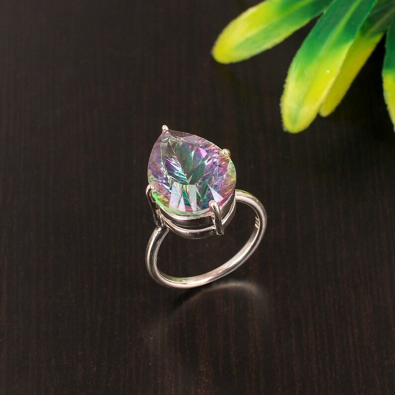 Mystic Topaz Gemstone 92.5 Sterling Silver Ring