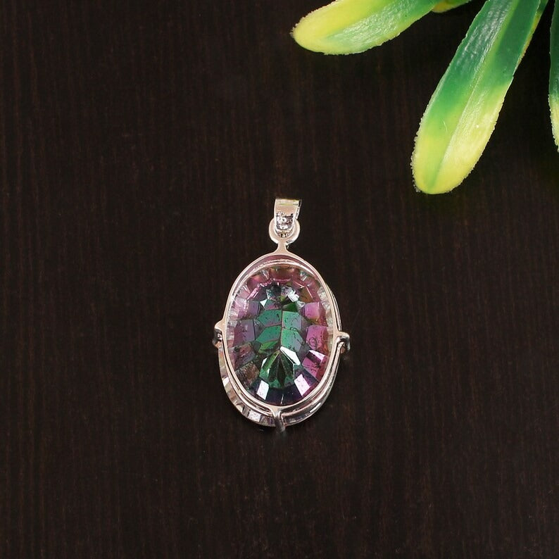 Oval Mystic Topaz 92.5 Sterling Silver Pendant