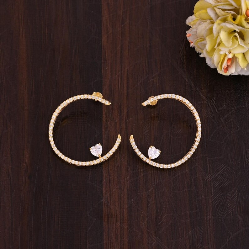 925 Sterling Silver White Cz Hoop Earrings