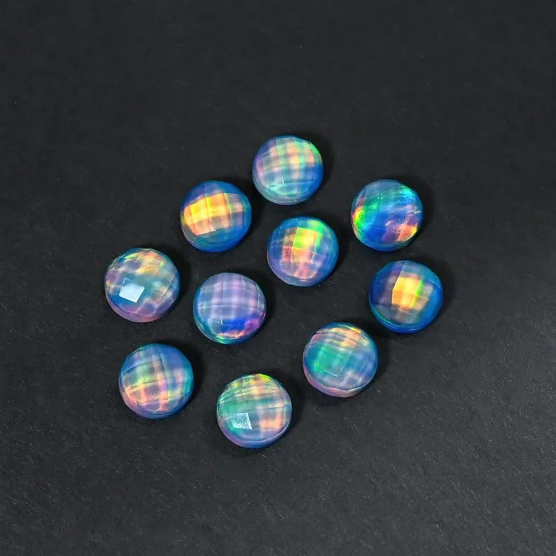 Aurora Opal Doublet Round checker Cut 10 pcs Lot