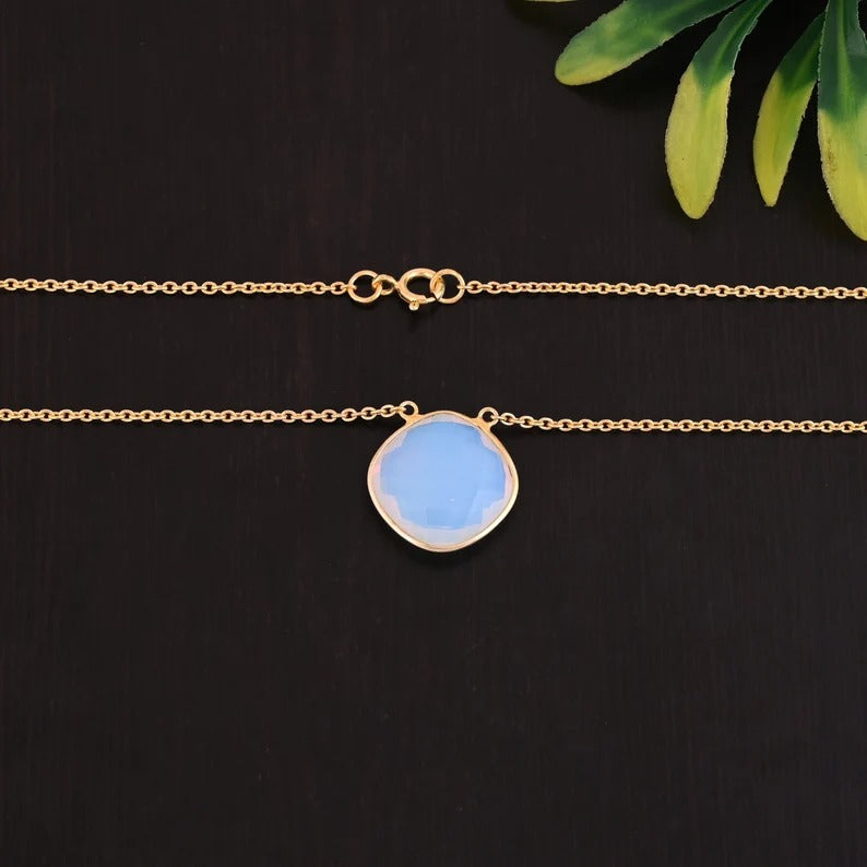 92.5 Sterling Silver Opalite Gemstone Necklace