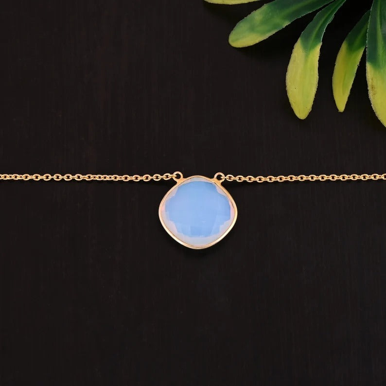 92.5 Sterling Silver Opalite Gemstone Necklace