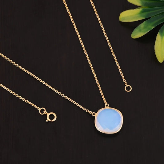 92.5 Sterling Silver Opalite Gemstone Necklace