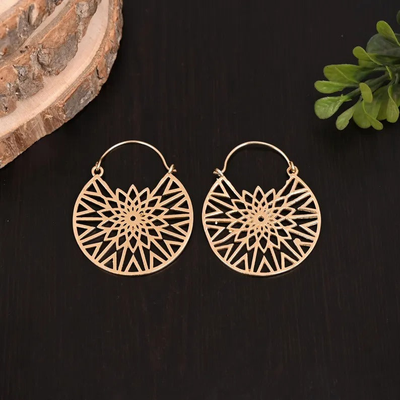 Gold Plated Brass Unique Gold Filigree Drop Earrings