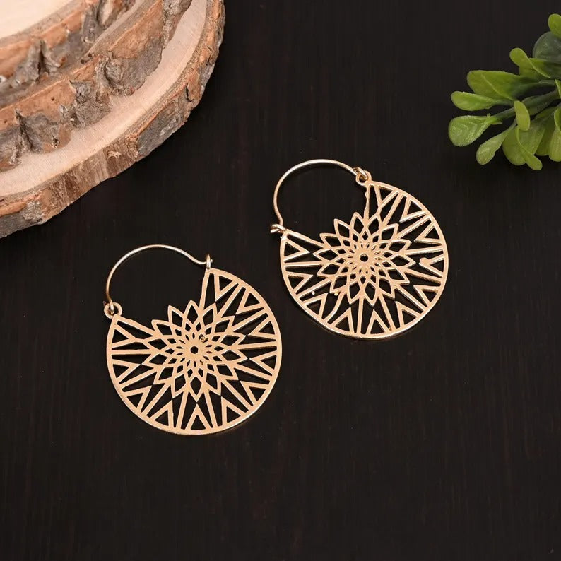 Gold Plated Brass Unique Gold Filigree Drop Earrings