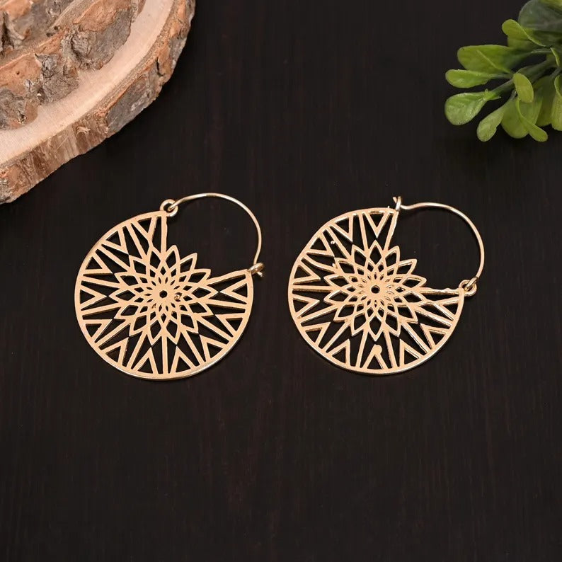 Gold Plated Brass Unique Gold Filigree Drop Earrings