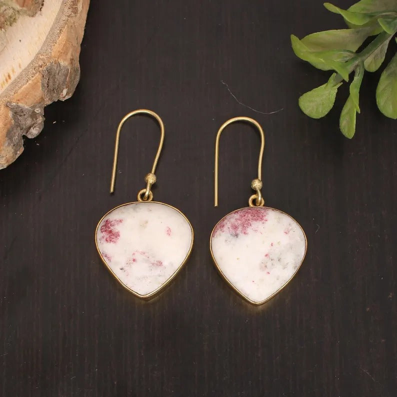 Cinnabar Gemstone Gold Plated Brass Earring