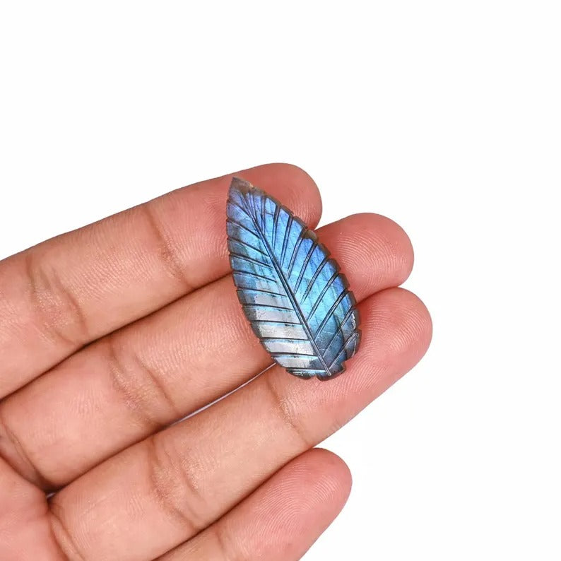 Blue Flashy Labradorite Leaf Shape Carving Gemstone