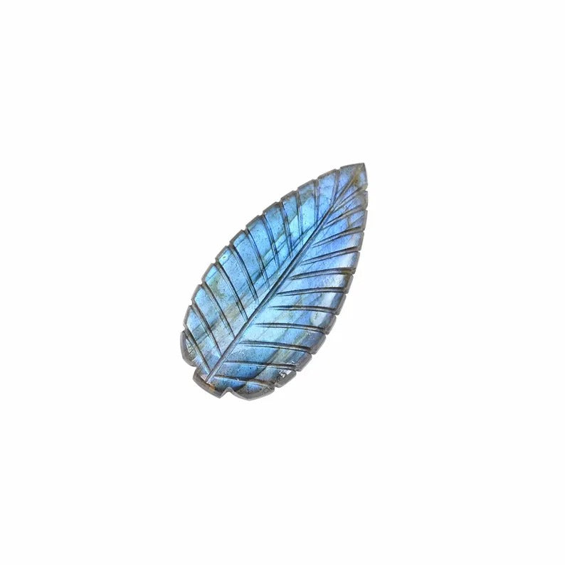 Blue Flashy Labradorite Leaf Shape Carving Gemstone