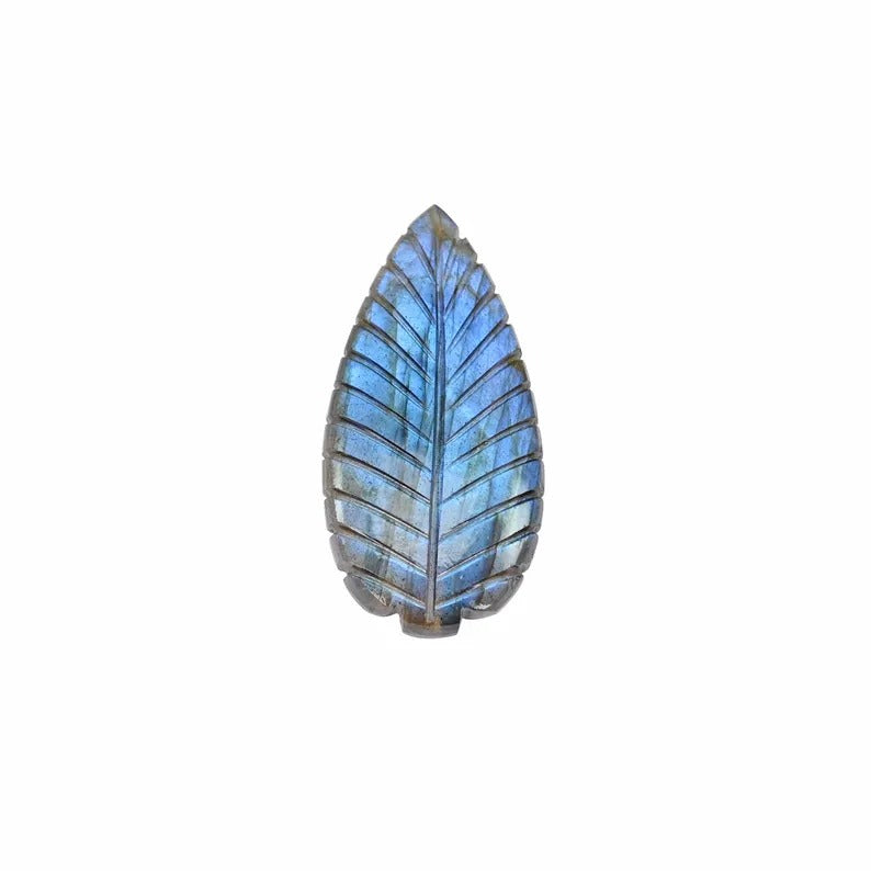 Blue Flashy Labradorite Leaf Shape Carving Gemstone