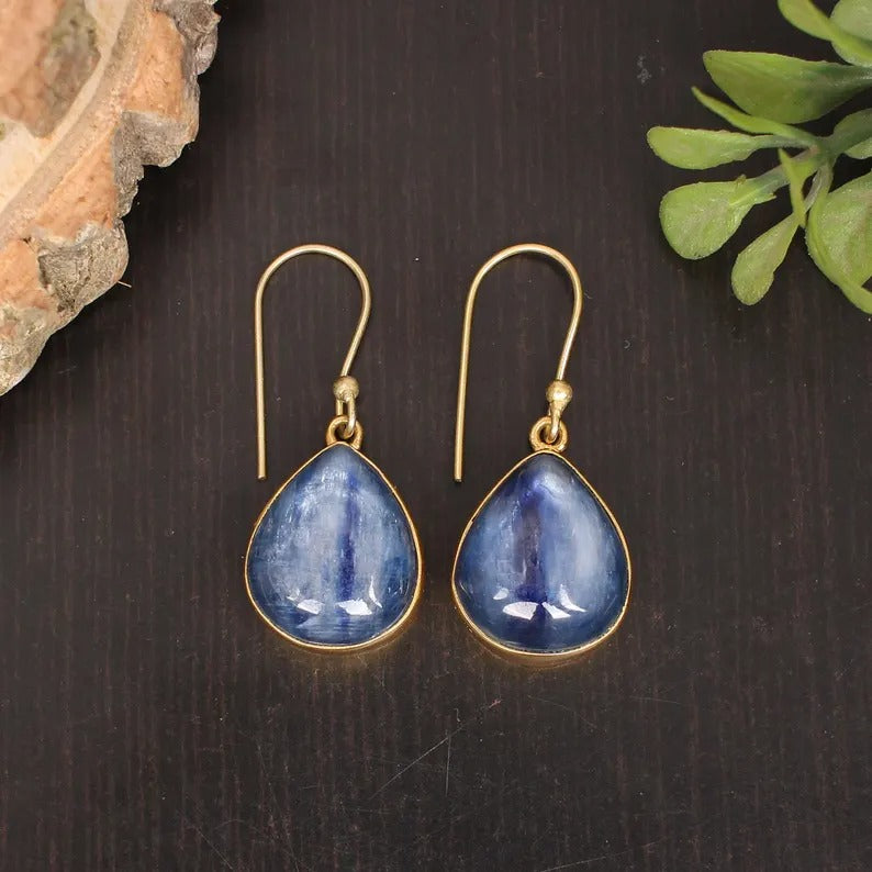 Blue Kyanite Gold Plated Brass Earrings