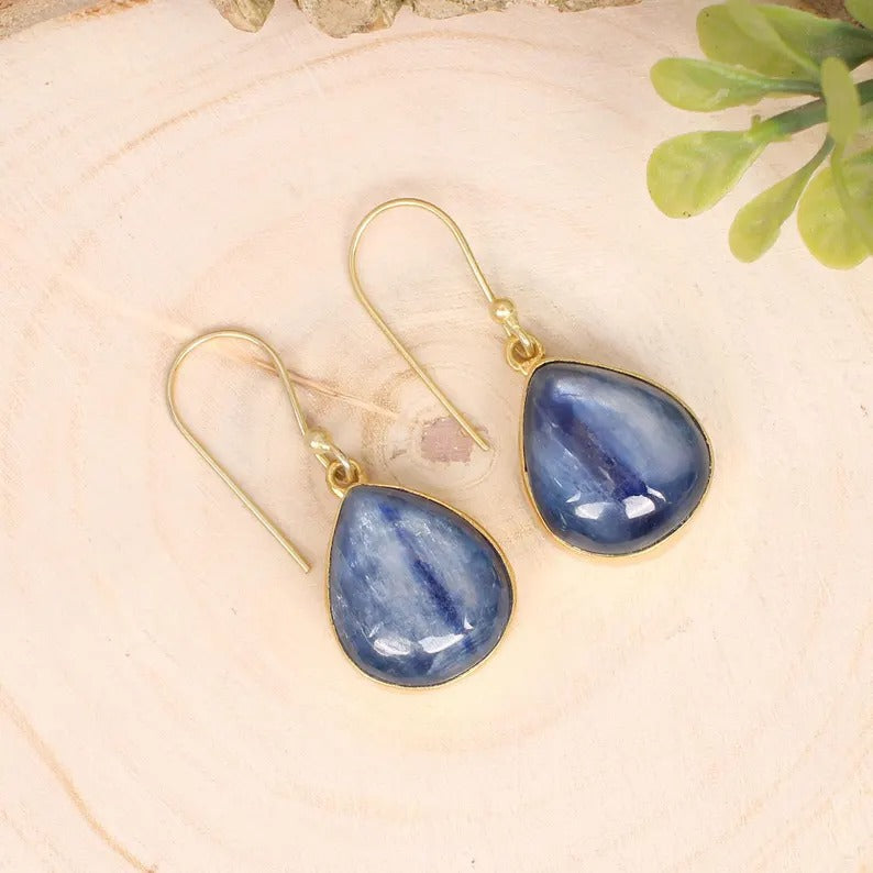 Blue Kyanite Gold Plated Brass Earrings