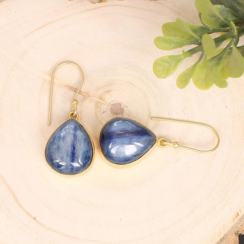 Blue Kyanite Gold Plated Brass Earrings