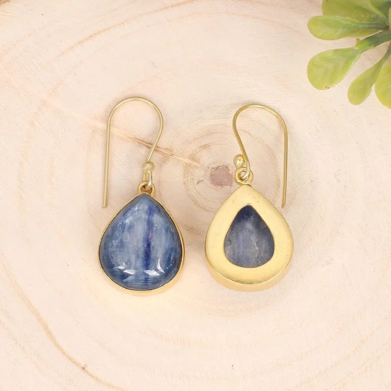 Blue Kyanite Gold Plated Brass Earrings