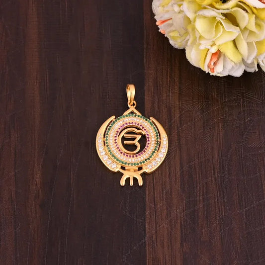 92.5 Sterling Silver Spiritual Sikh Symbol CZ Pendant