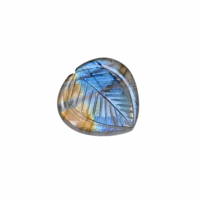 Blue Flashy Labradorite Heart Shape Leaf Carving Gemstone